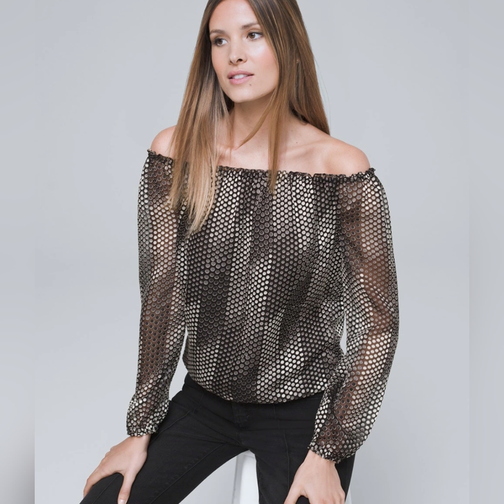 WHBM Dynamic Dot Off the Shoulder Blouse MP